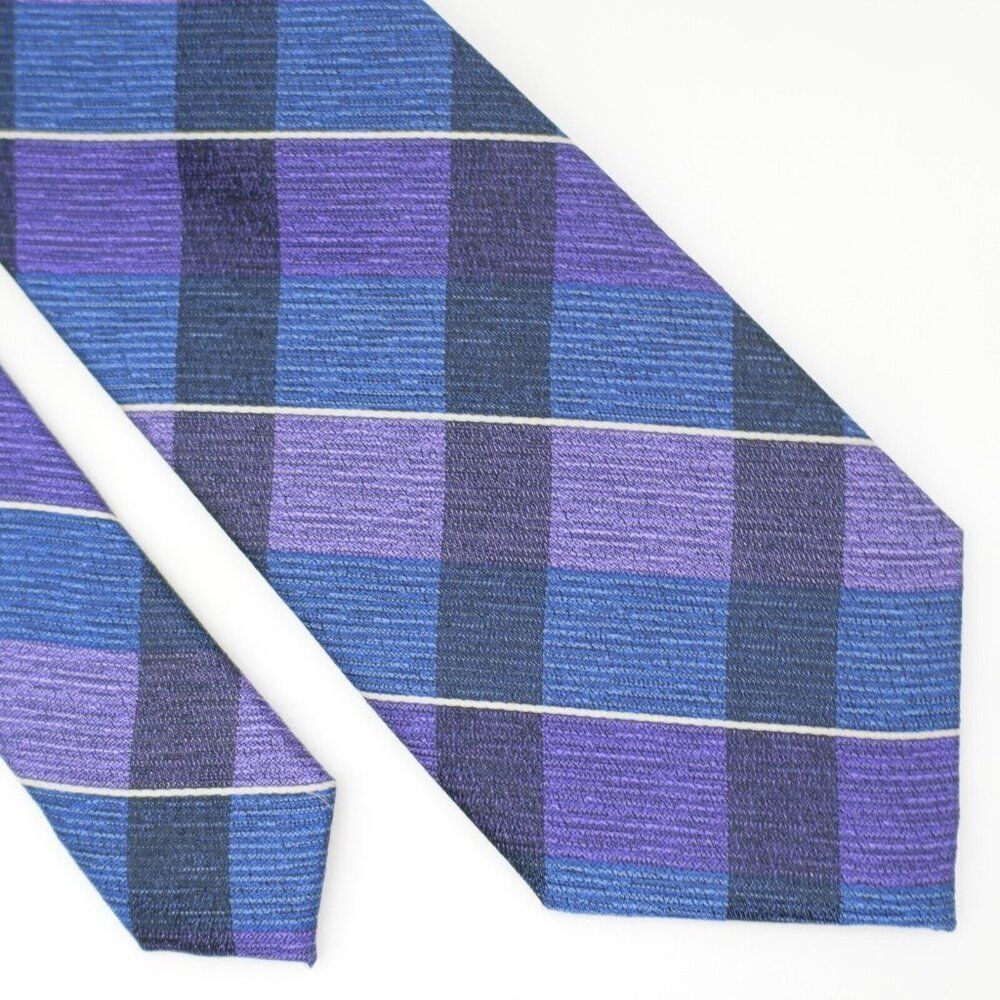Pronto Uomo Blue Purple‎ Plaid Woven Skinny Silk Tie